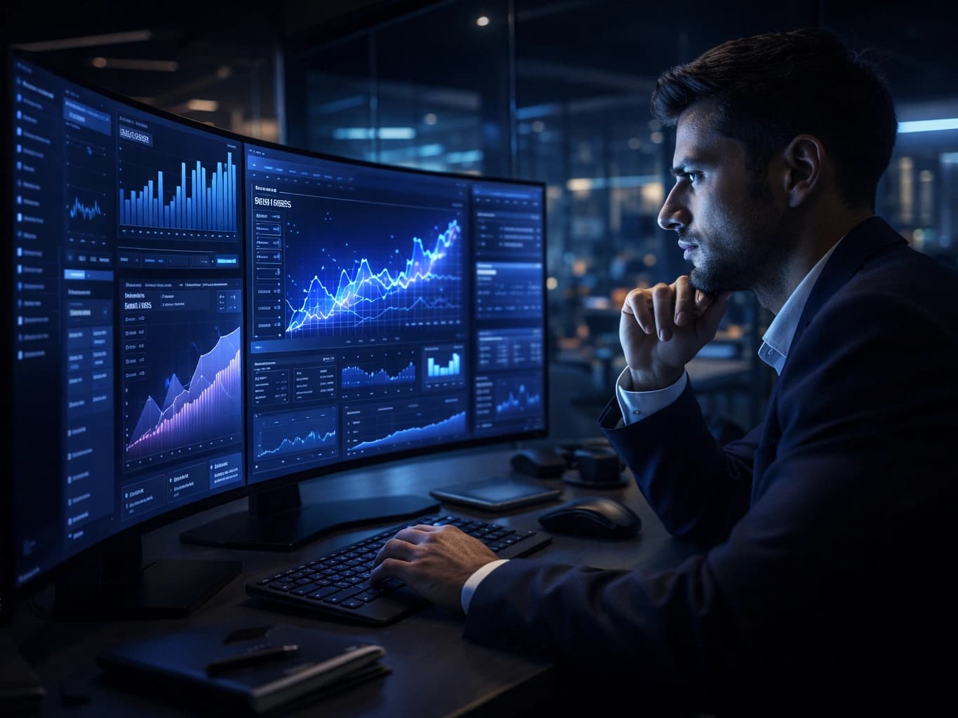 Especialista en Growth Marketing B2B analizando gráficas de rendimiento publicitario en campañas de Ads.